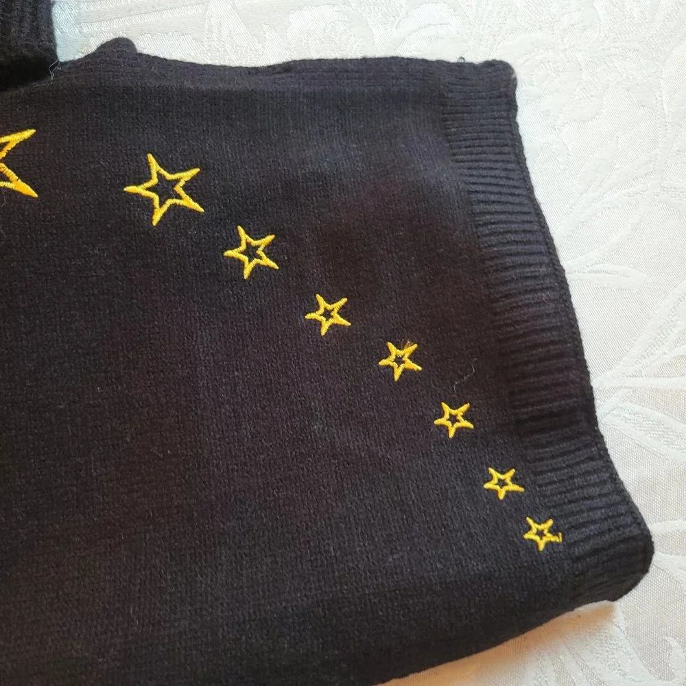 Jenni 2 Piece Black Scarf and Hat Set with Embroidered Gold Stars NWT - Picture 2 of 6